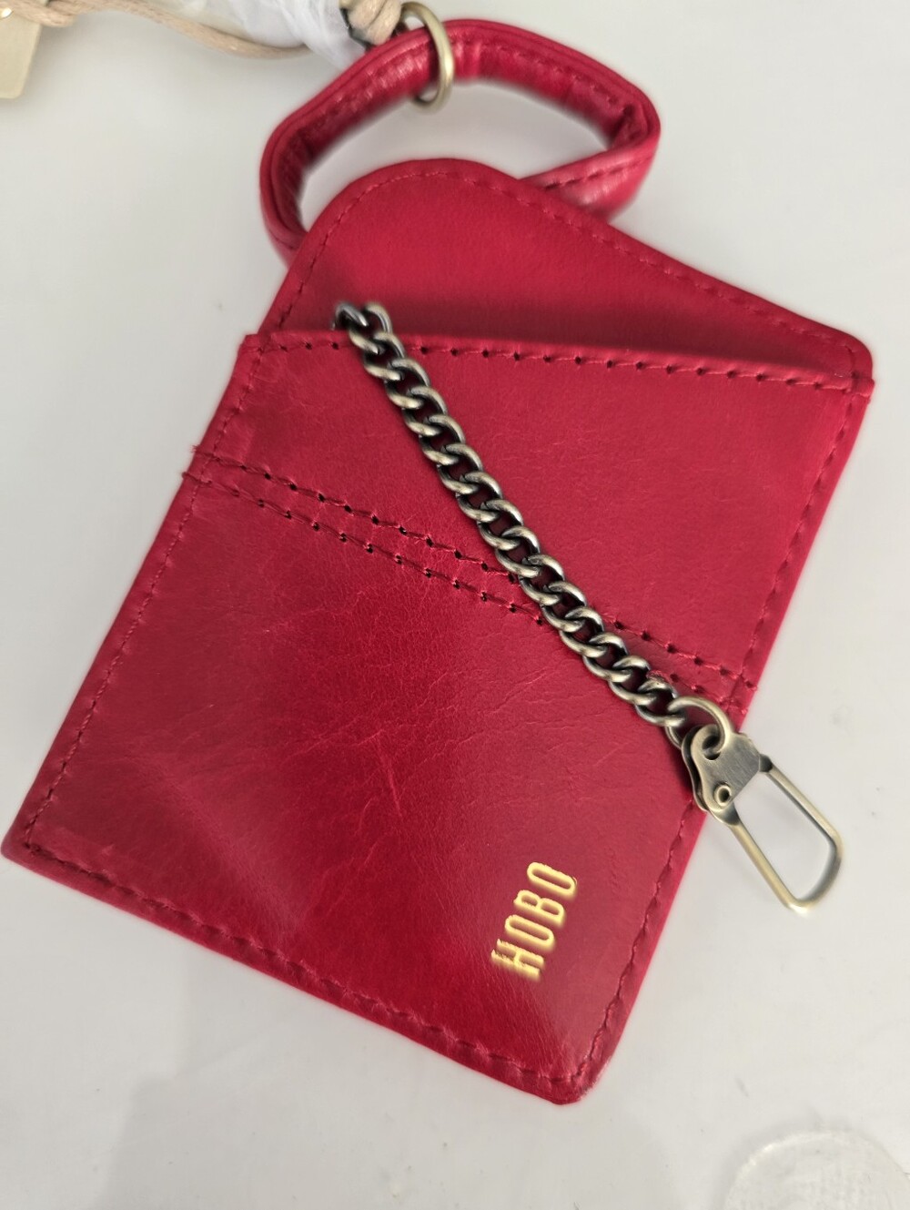 NWT HOBO The Original Sable Leather Bag Charm Card Case Crimson Red